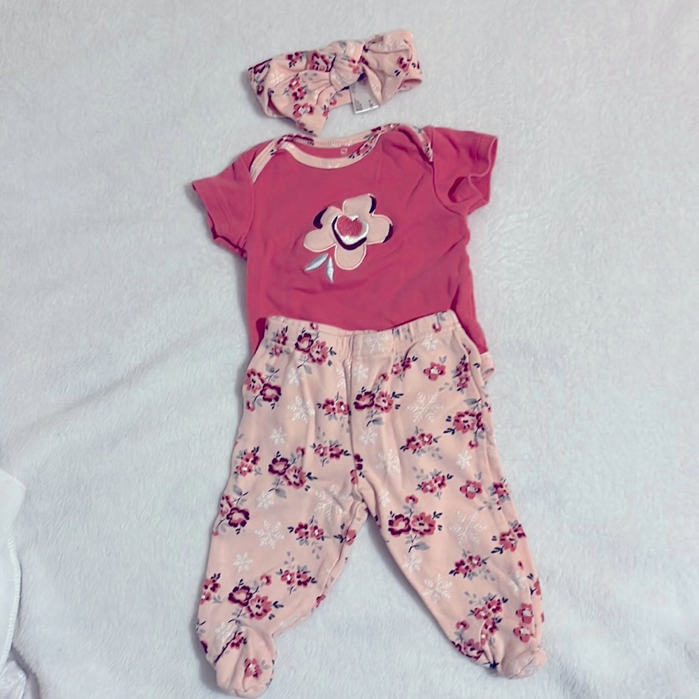 Bay girl set pink floral size 0-3M